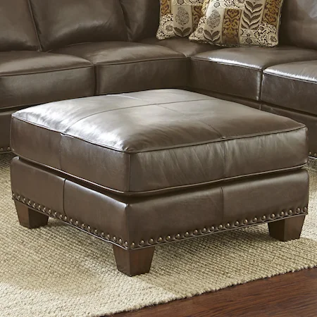 Transitional Ottoman with Nailhead Trim